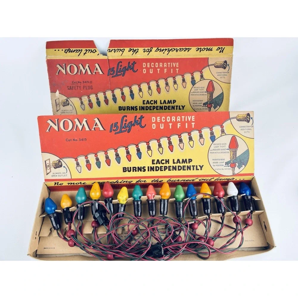 Vintage 1940s Noma Christmas Light Sets  Lamps 15 Light Strings Works  #3415